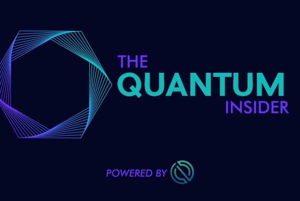 Dark background with light neon blue and purple logo for the Quantum Insider