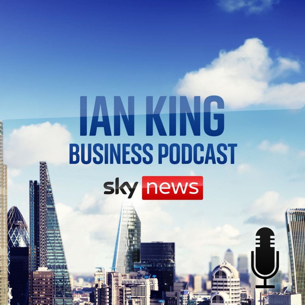 London Skyline is in the background. The Sky news logo is below text that reads: Ian King Business Podcast