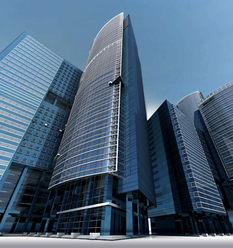 Tall glass skyscraper buildings