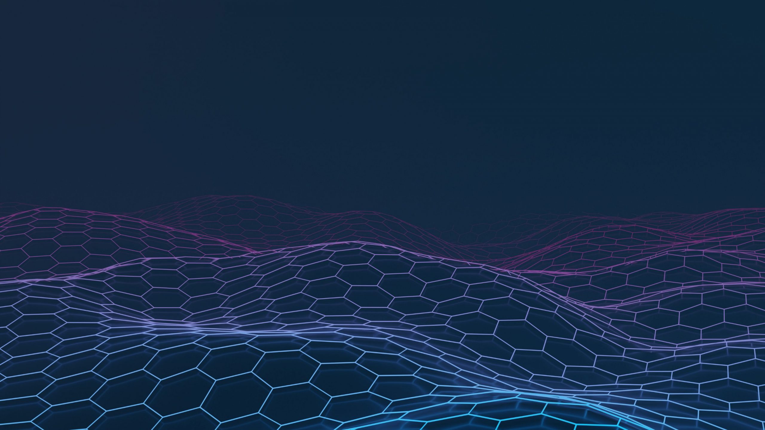 Geometric waves in light blue and purple on a dark blue background