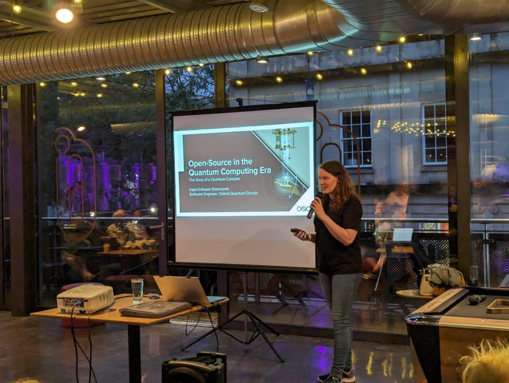 Kajsa presenting at Reading Geek Night