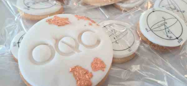 OQC sugar cookies with branded icing