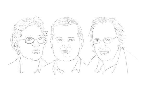 hand drawn picture of Pierre Agostini, Ferenc Krausz and Anne L’Huillier