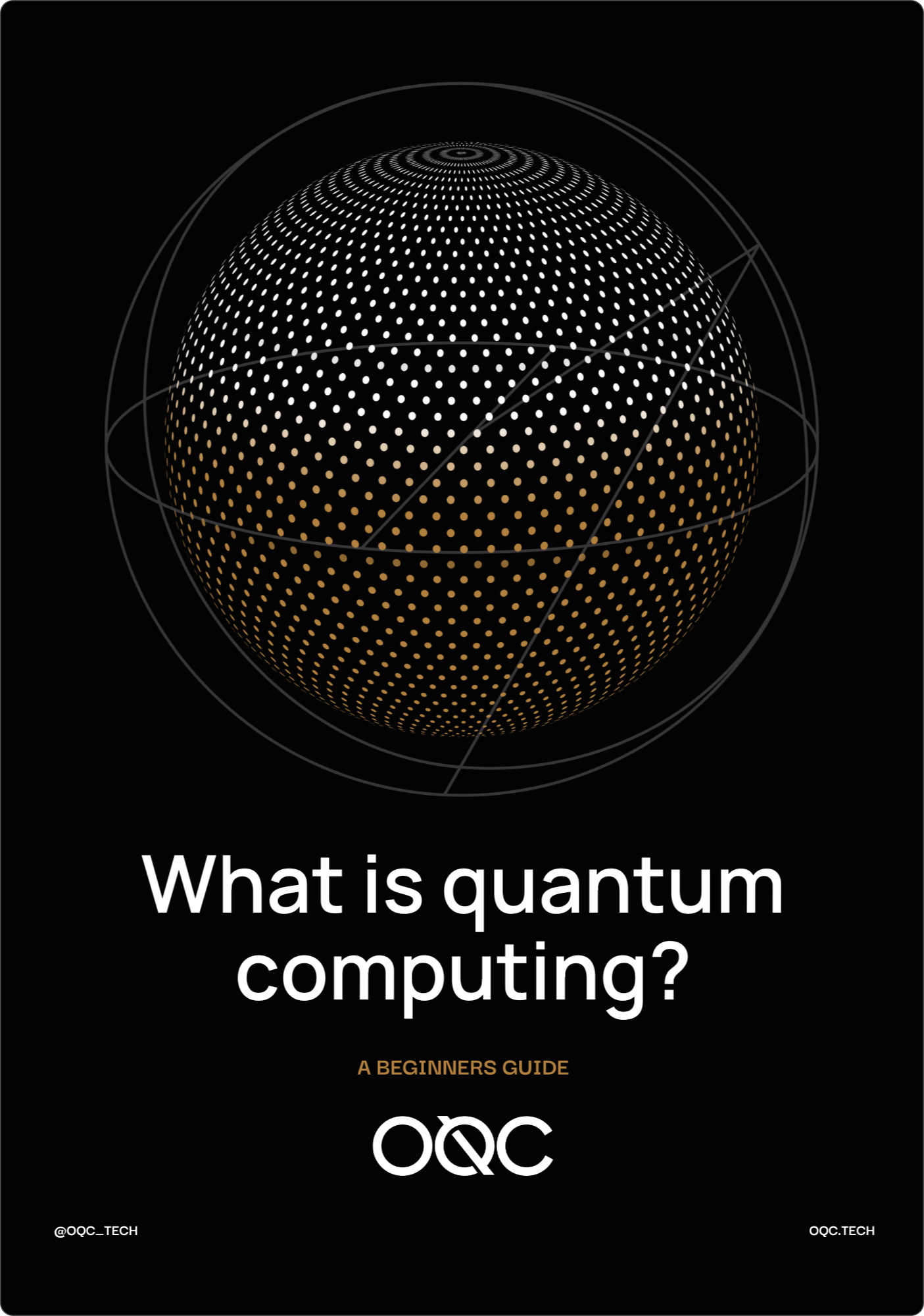 Image black background, drawing of a sphere with quantum dots. Text on image reads: What is quantum