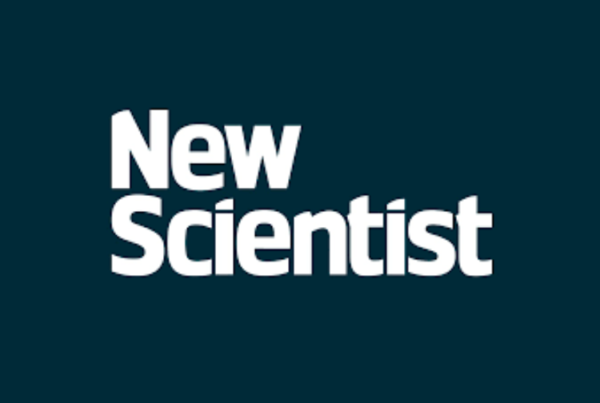 New Scientist Logo in white on a dark blue-gray background